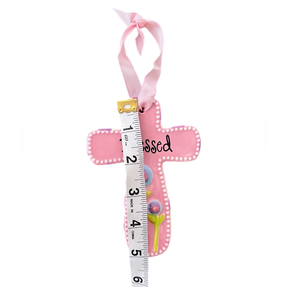 Mud Pie White and Pink Floral Blessed Cross Decor - Picture 5 of 7